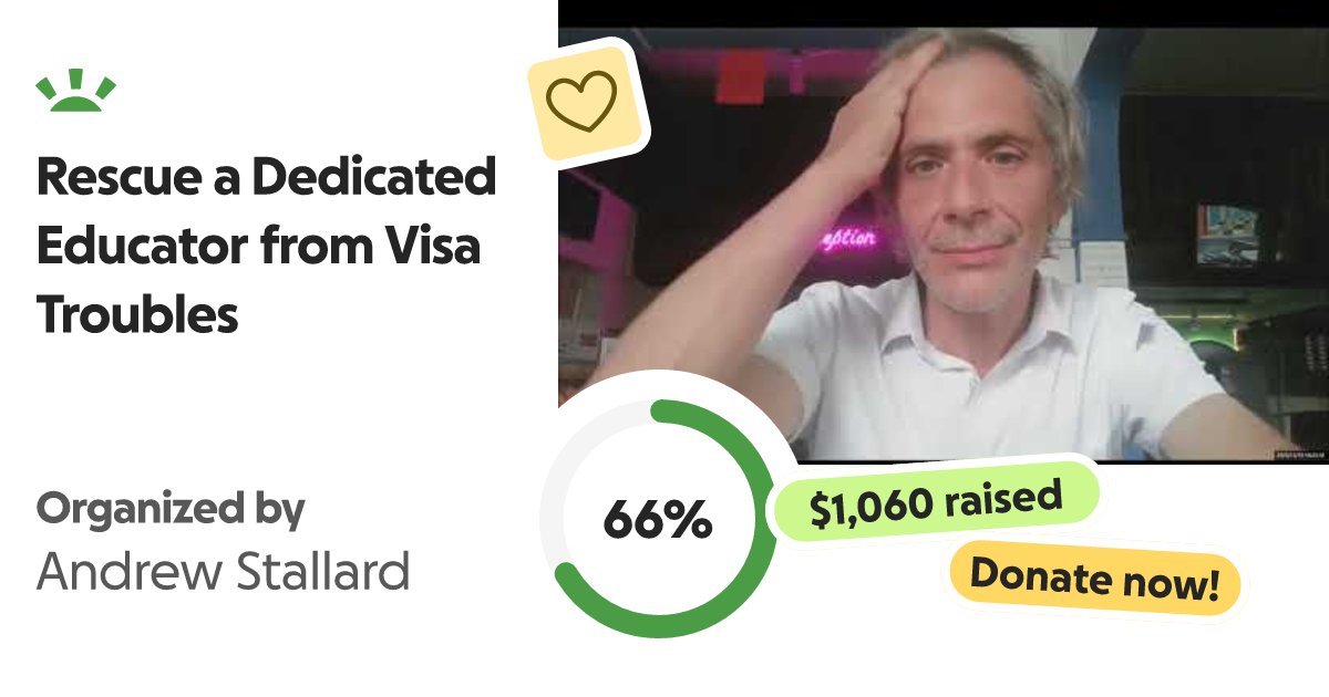 AndrewStallard8's tweet card. I am stranded in Cambodia. I am an American who once taught physics… Andrew Stallard needs your support for Rescue a Dedicated Educator from Visa Troubles