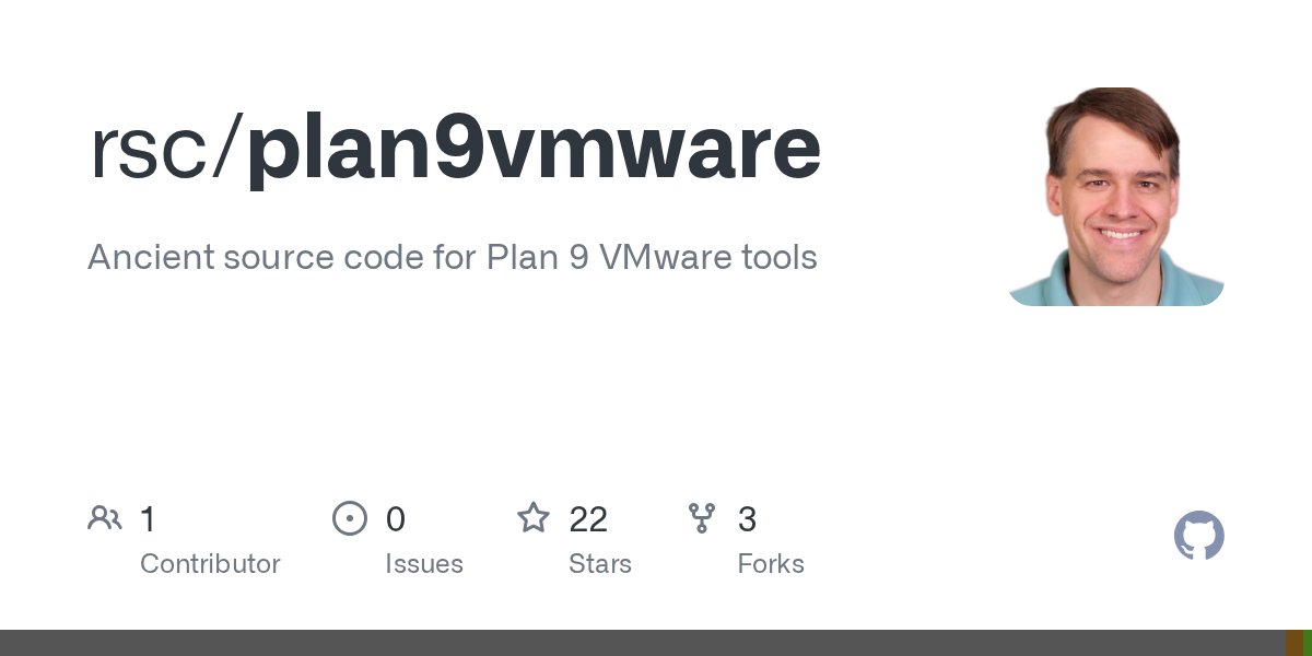 0intro's tweet card. Ancient source code for Plan 9 VMware tools. Contribute to rsc/plan9vmware development by creating an account on GitHub.