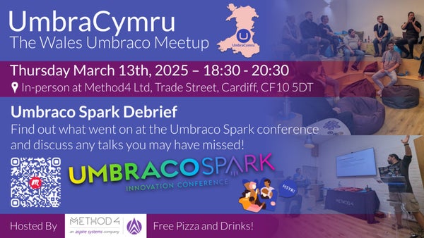 UmbraCymru's tweet card. With the Umbraco Spark Innovation Conference happening on Friday, the 7th of March, let's get together to discuss what we enjoyed, what we learned, and what we missed! If