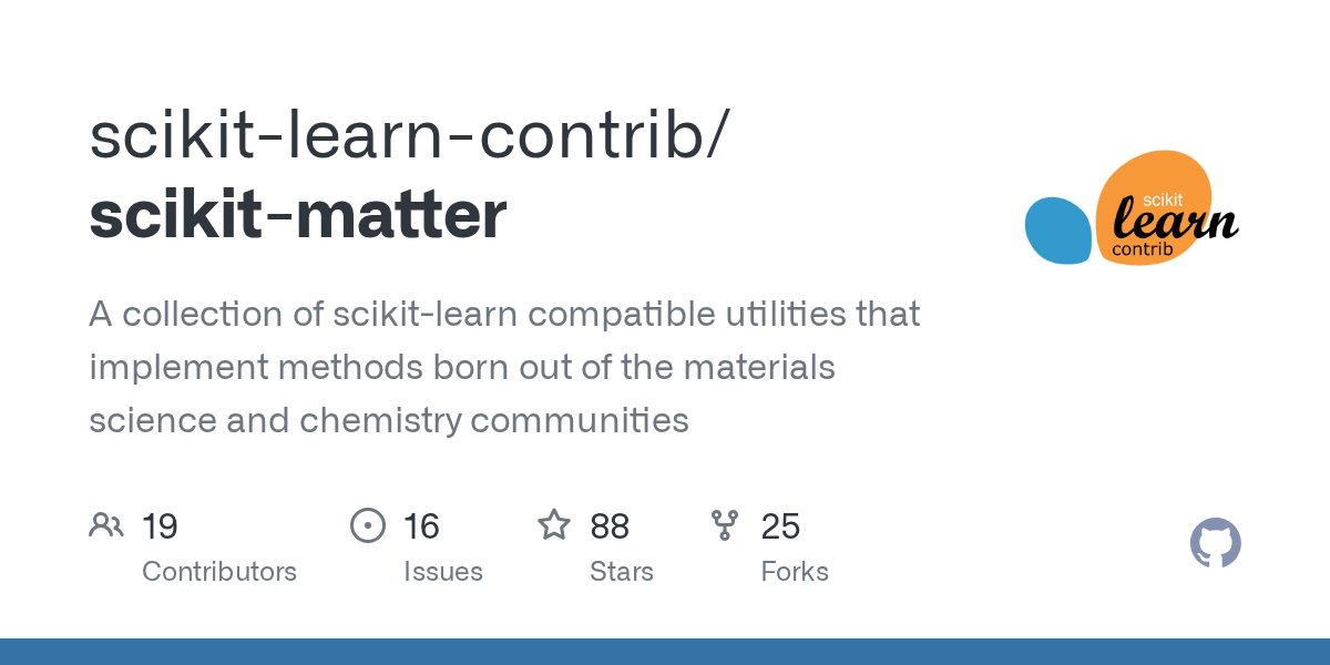 lab_COSMO's tweet card. A collection of scikit-learn compatible utilities that implement methods born out of the materials science and chemistry communities - scikit-learn-contrib/scikit-matter