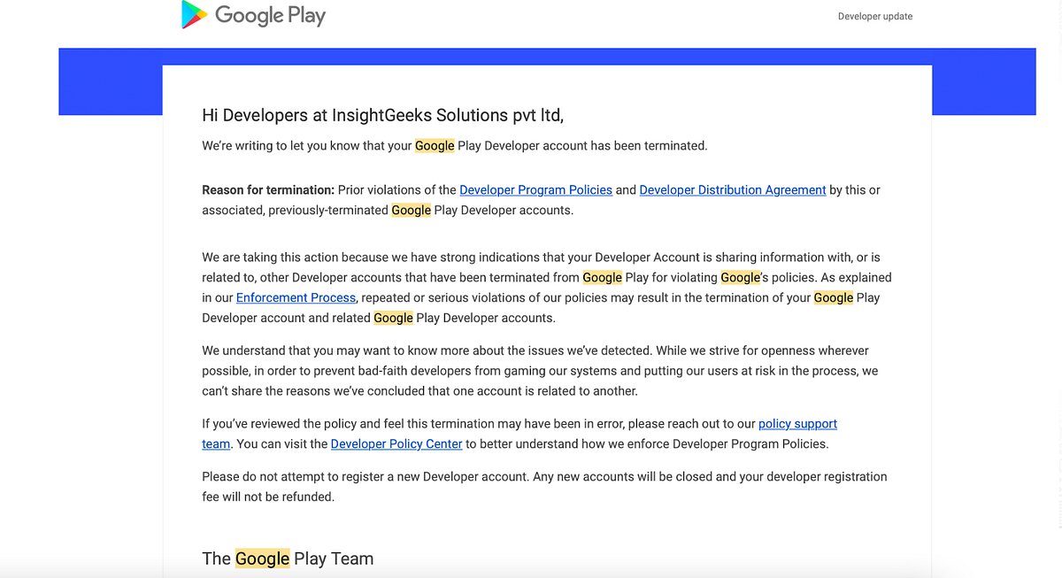 pulkitTrackobit's tweet card. Open letter to Google Play Team and Purnima Kochikar, Director at Google Play, Apps & Games.