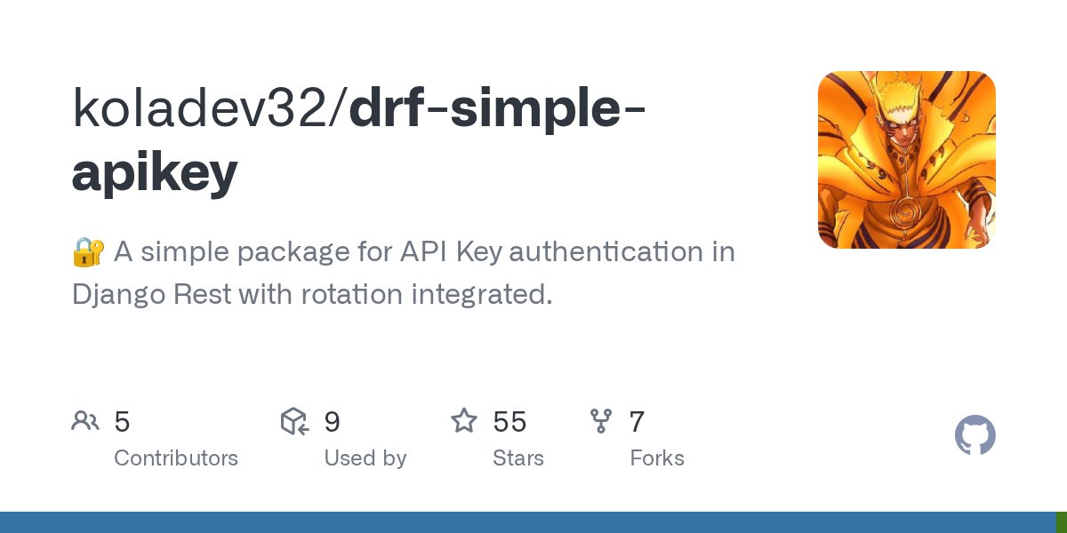 koladev32's tweet card. 🔐 A simple package for API Key authentication in Django Rest with rotation integrated. - koladev32/drf-simple-apikey