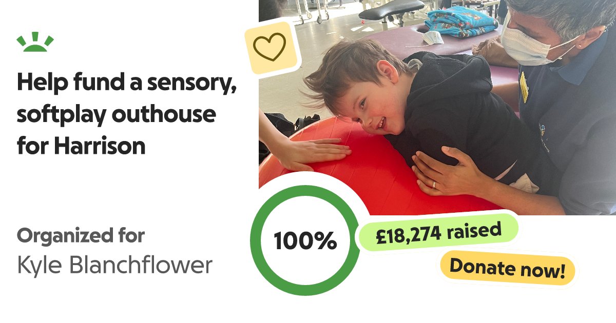 pclfc8's tweet card. Hi my name is Alexandra, I’m the mother of Harrison Blanchflo… Alexandra Blanchflower needs your support for Help fund a sensory, softplay outhouse for Harrison