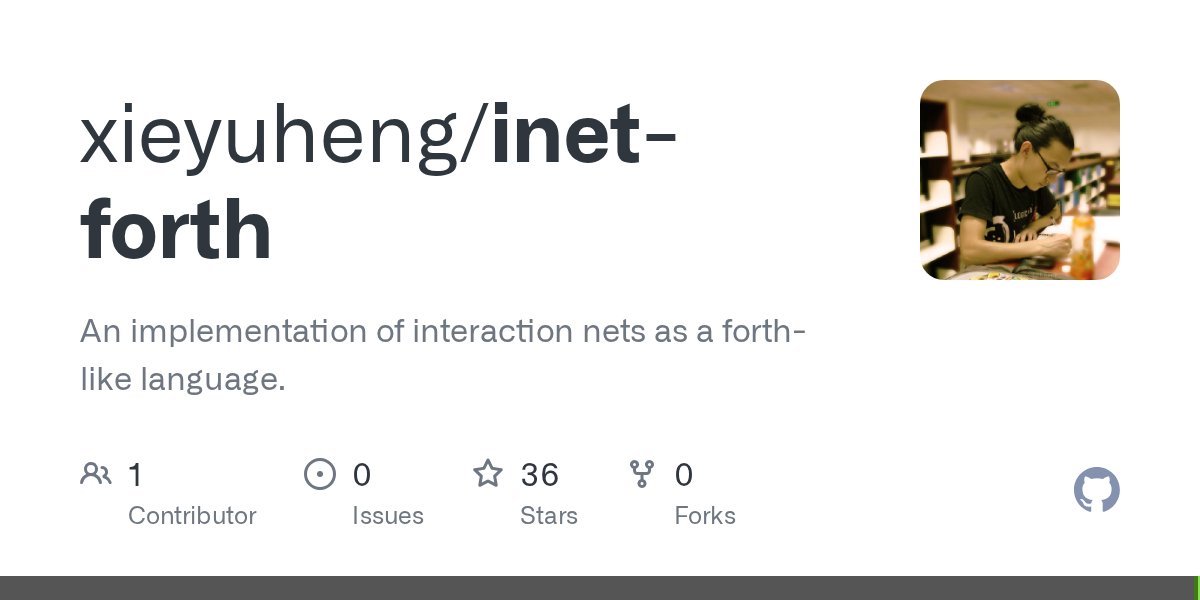 CicadaLanguage's tweet card. An implementation of interaction nets as a forth-like language. - xieyuheng/inet-forth