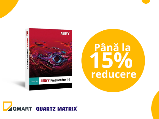 QuartzMatrix's tweet card. 15% REDUCERE pentru licența ABBYY FineReader 14