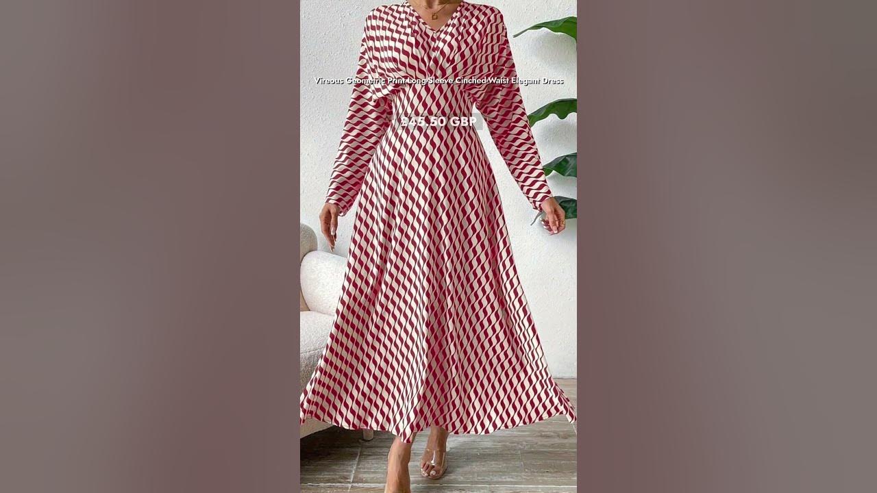 VireousShop's tweet card. Vireous Geometric Print Long-Sleeve Cinched-Waist Elegant Dress...