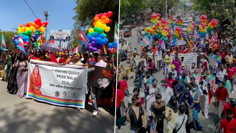 LgbtqIndia's tweet card. The viral clips show members of the LGBTQ community dancing and celebrating as they take part in the Prayag Queer Pride Walk 2025 which took place for the first time in Prayagraj. 👍 Prayagraj Queer...