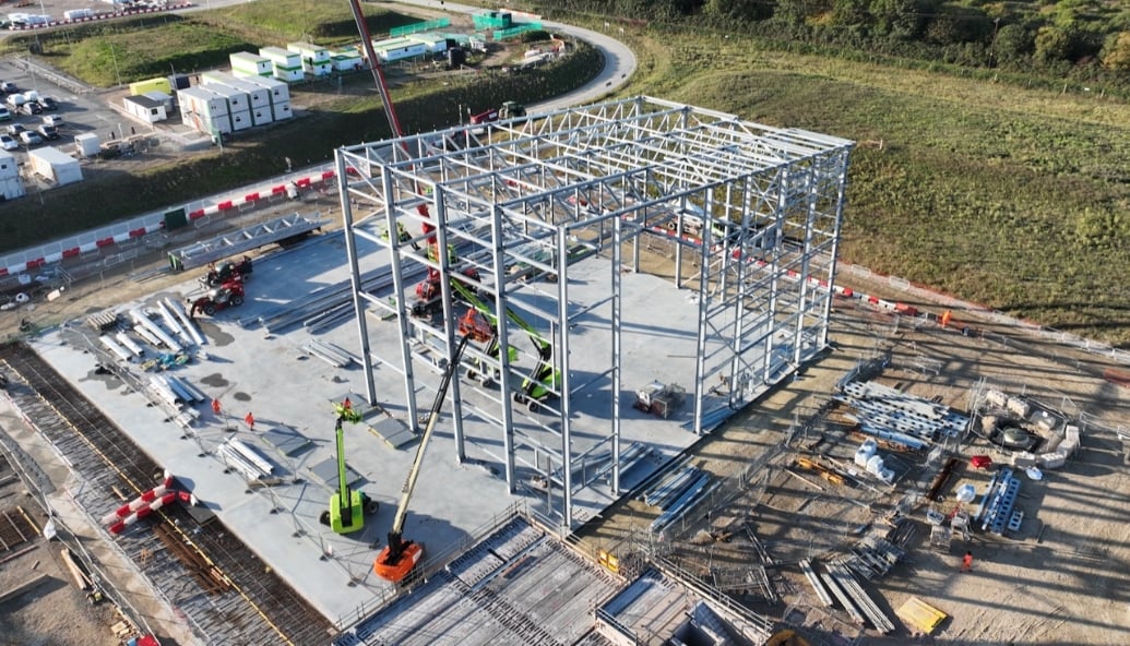 EnergyLiveNews's tweet card. Steelwork for the UK Converter Station is now above ground, marking major progress on the 1.4 GW UK to Germany interconnector