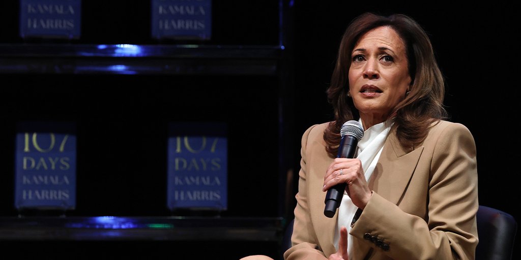andreabox0's tweet card. Former Vice President Kamala Harris' Chicago book tour event was disrupted by multiple protesters who were removed by security during her memoir promotion.