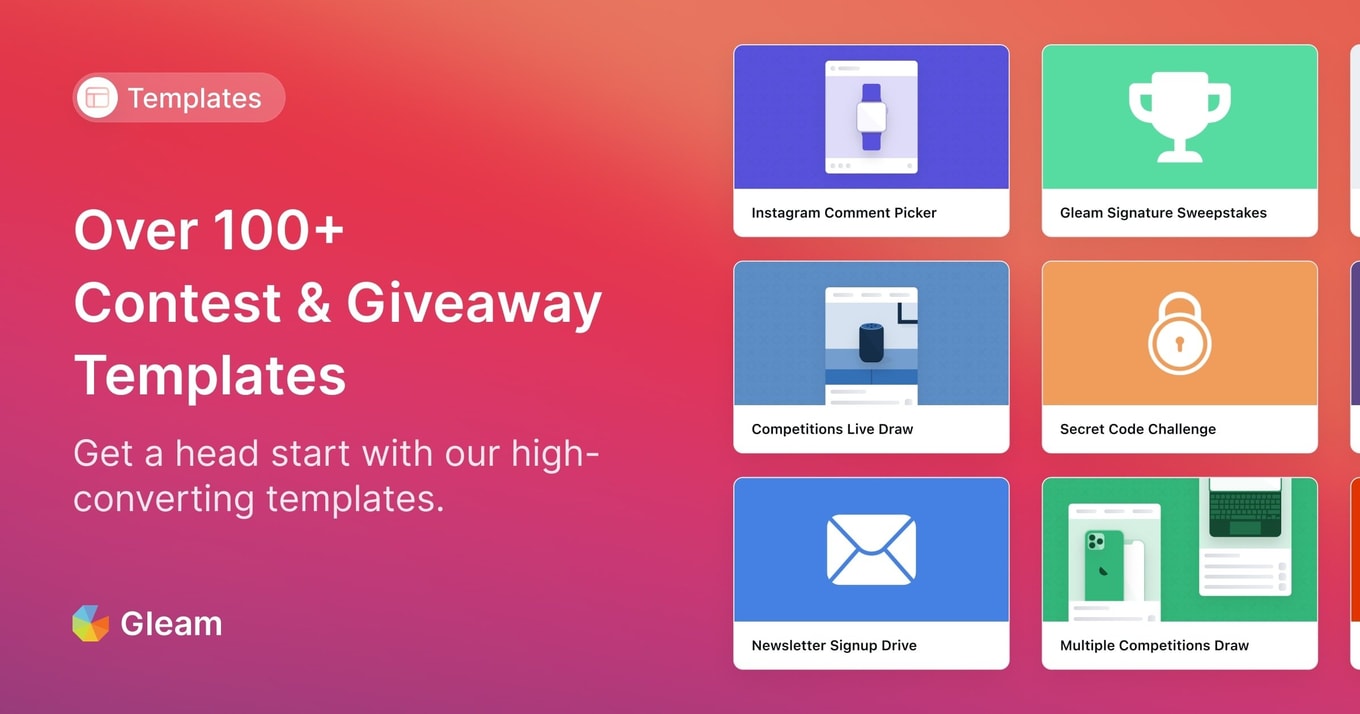 gleamapp's tweet card. Our most popular contest templates in Gleam. See which giveaway setups other businesses use most and start your campaign with a proven template in minutes.