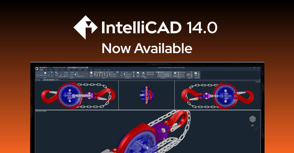 IntelliCAD's tweet card. IntelliCAD 14.0 is now available, delivering performance gains, UI updates, and developer tools to streamline CAD workflows and enhance productivity.