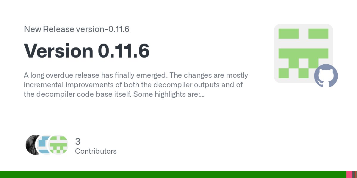 john_johnkal's tweet card. A long overdue release has finally emerged. The changes are mostly incremental improvements of both the decompiler outputs and of the decompiler code base itself. Some highlights are: Rearchitect...