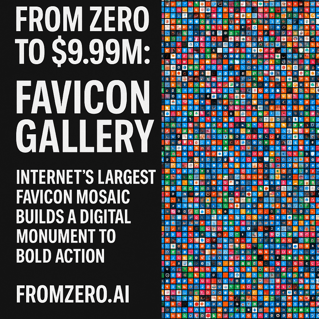 fromZeroGallery's tweet card. Own a tile. Tell your story. Be remembered. 100,000 favicons, one global mosaic.