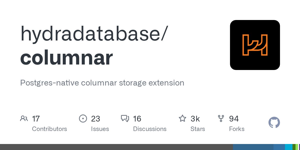 Amaankhan4you's tweet card. Postgres-native columnar storage extension. Contribute to hydradatabase/columnar development by creating an account on GitHub.