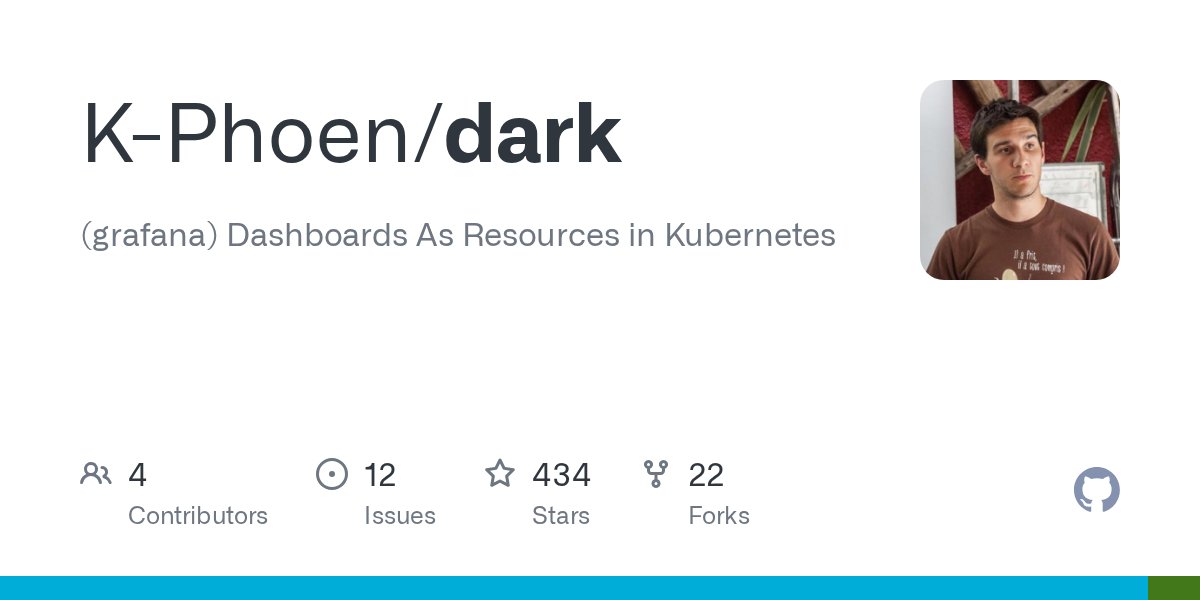 Amaankhan4you's tweet card. (grafana) Dashboards As Resources in Kubernetes. Contribute to K-Phoen/dark development by creating an account on GitHub.
