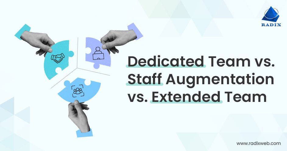 radixweb's tweet card. Deciding which type of team is best for your business can be a daunting task. We're here to help with our dedicated team vs. staff augmentation vs. extended team comparisons!