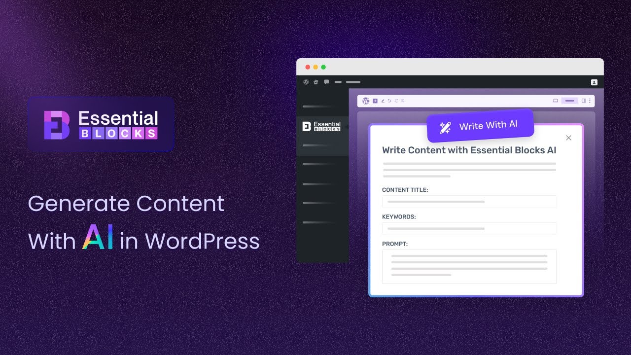 EssentialBlocks's tweet card. How to Generate Content with AI in Gutenberg?