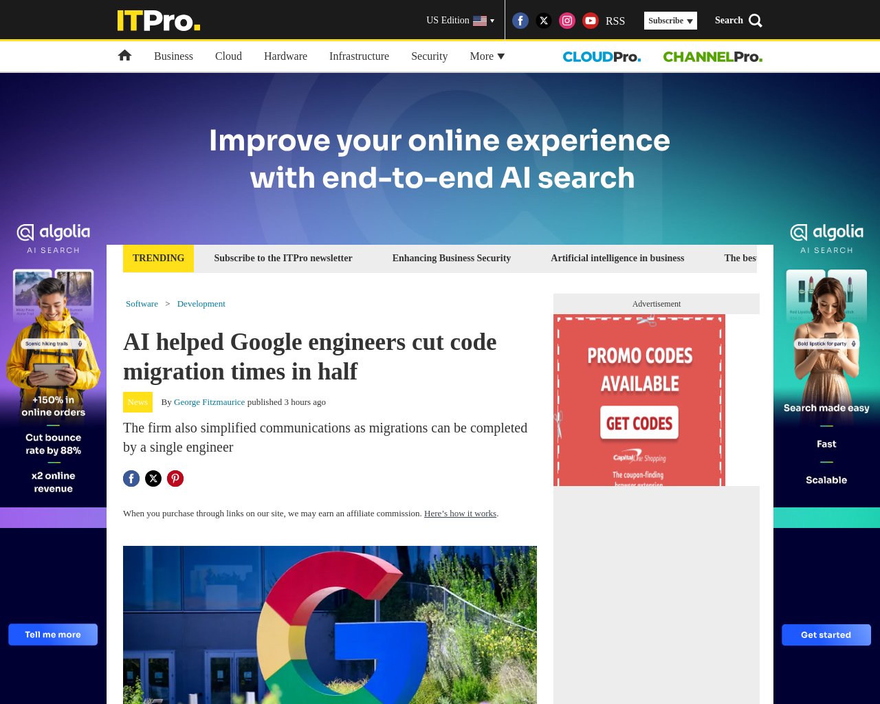 managetech_inc's tweet card. GoogleはAIツールを使用してコード移行の時間を大幅に短縮 LLM（Large Language Mode