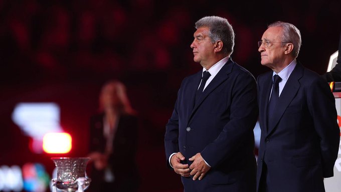 fcbarcelonar_'s tweet card. صباح اليوم عقدت جمعية ريال مدريد، وألقى فلورنتينو بيريز، رئيس النادي الأبيض، خطابًا طويلًا استغله لانتقاد برشلونة بشدة حول جوانب مثل مباراة ميامي، و"قضية