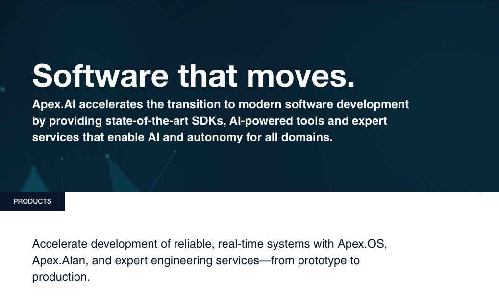 qtgroupjp's tweet card. Apex.AI accelerates the transition to modern software development by providing state-of-the-art SDKs, AI-powered tools and expert services that enable AI and autonomy in all domains.