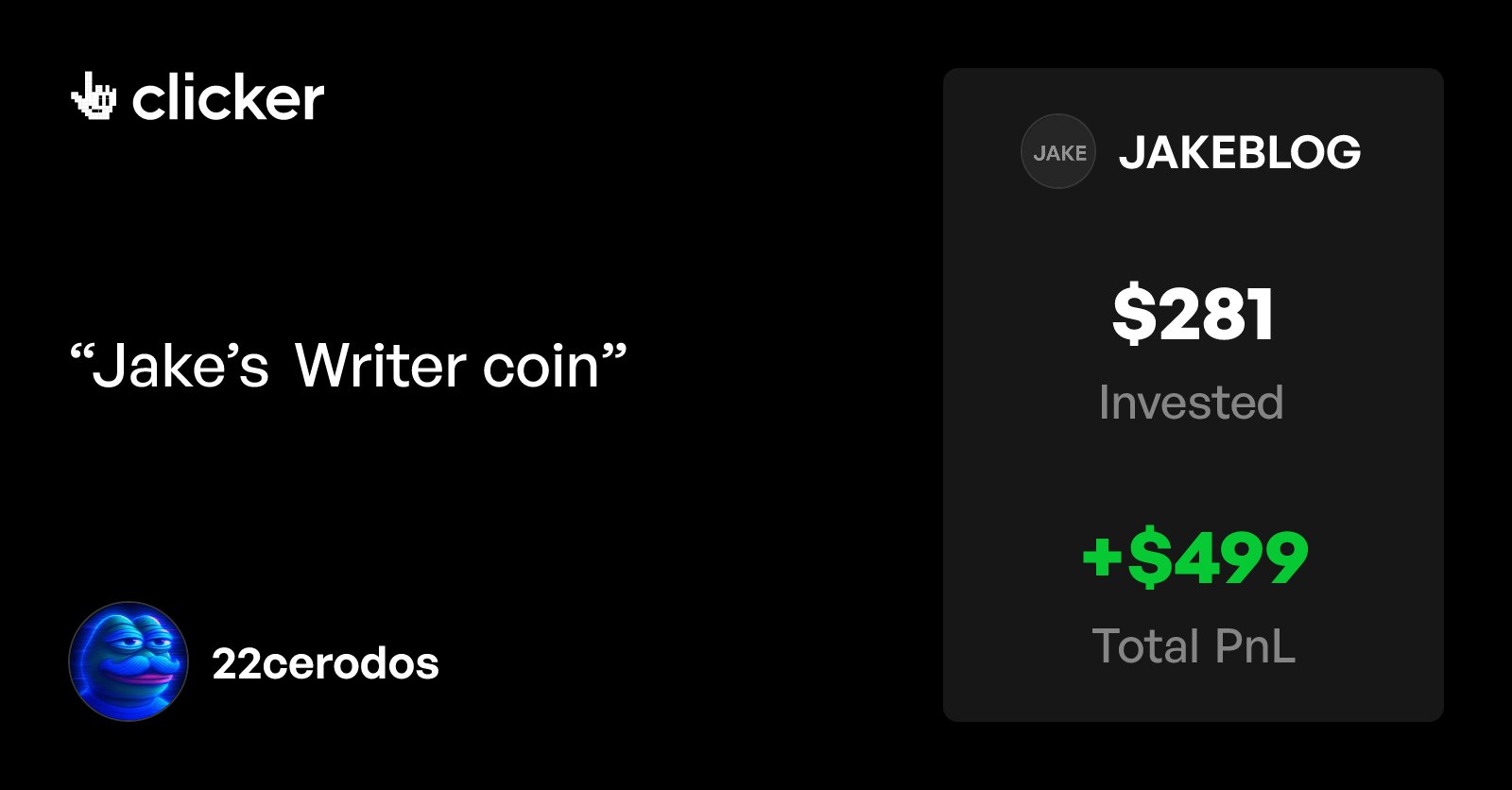 22cerodos's tweet card. See 22cerodos’s JAKEBLOG trade comments, PnL, and other metrics.