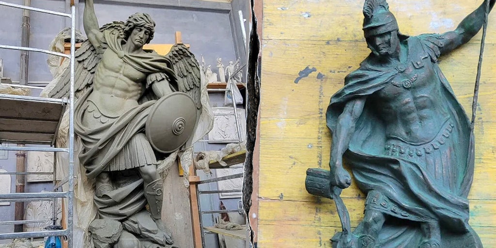 DemczykSteven's tweet card. Massachusetts city divided as residents challenge mayor's plan to install 10-foot bronze statues of St. Michael and St. Florian outside new police and fire headquarters.