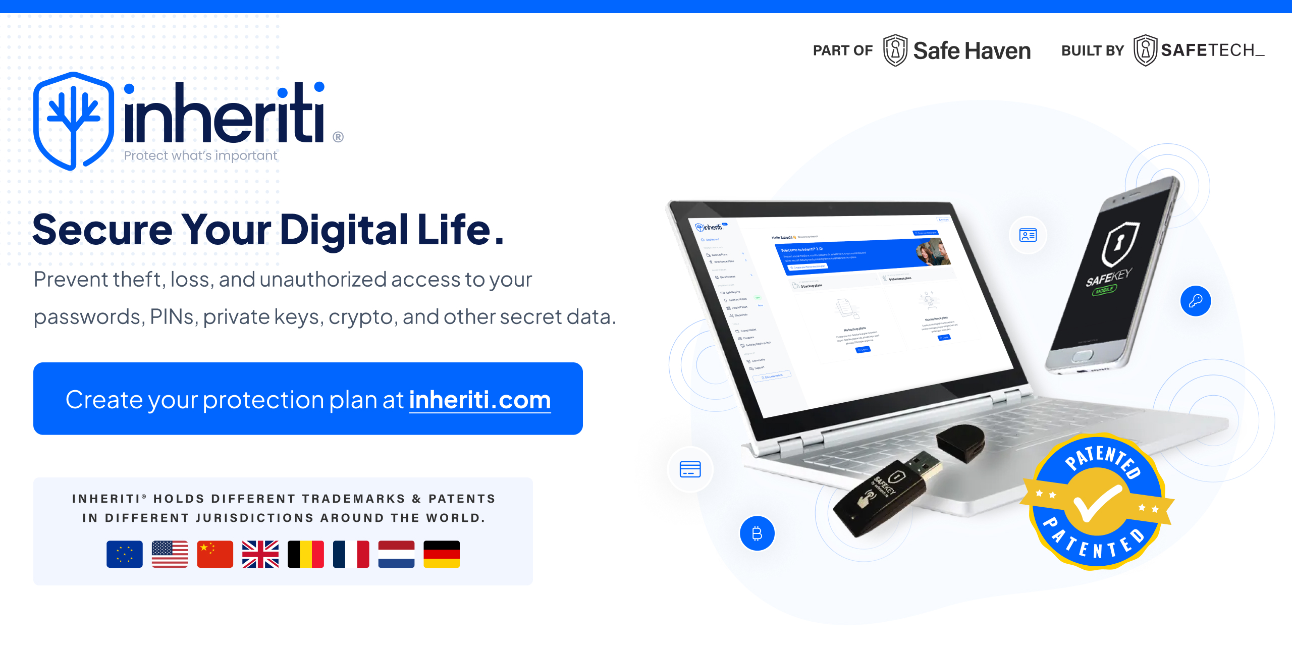 Inheriti_com's tweet card. Inheriti® helps you to prevent theft, loss, and unauthorized access to your passwords, PINs, private keys, crypto, and other secret data.
