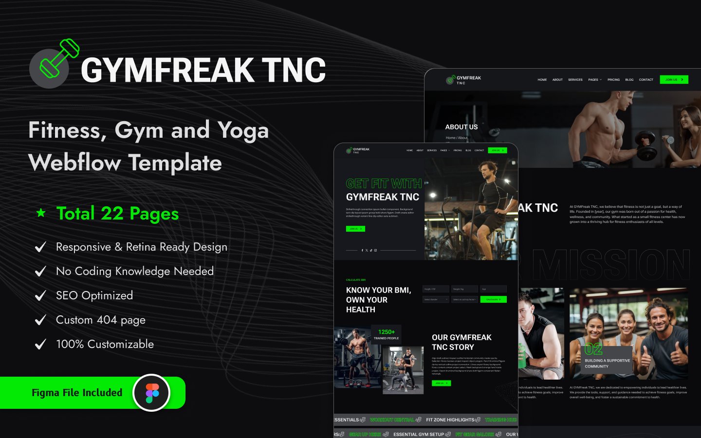 TNCFlow's tweet card. Are you looking for a unique website for your gym, yoga studio, or fitness center? introducing GYMFreak TNC – new webflow gym template for your fitness center.