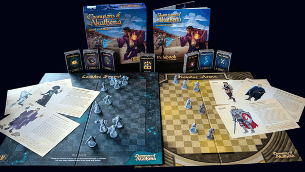 MaxSynaptic's tweet card. A team-based, diceless arena combat board game, where teams of champions and their companions battle to be the last champion standing.