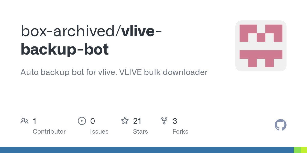 flatander1's tweet card. Auto backup bot for vlive. VLIVE bulk downloader. Contribute to box-archived/vlive-backup-bot development by creating an account on GitHub.