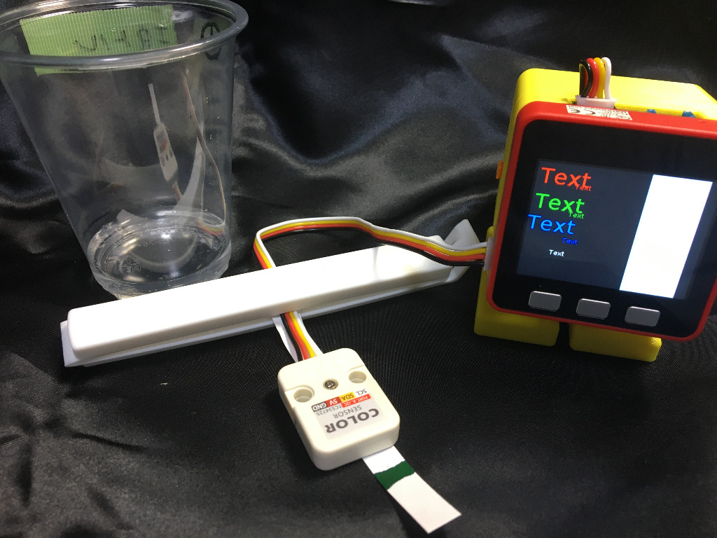 ProtoPedianet's tweet card. 科学イベントでの参加型実験の定番「ペーパークロマトグラフィー」にM5Stack＋カラーセンサーで構成された簡単な装置を組み合わせ、高度な分析装置「高速液体クロマトグラフィー」をまねた装置を作ります。