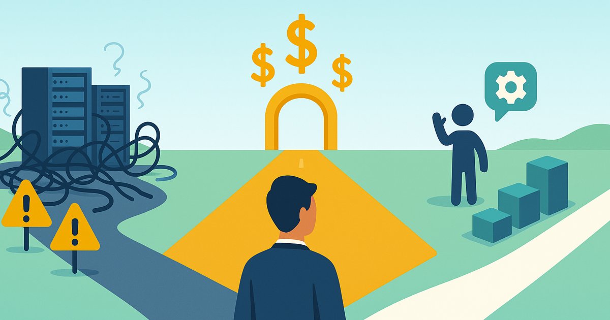 goconvox's tweet card. Jul 17, 2025 - Learn how to make smart infrastructure decisions as a non-technical founder. Discover the hidden costs of DIY solutions, understand platform vs. build decisions, and see real-world...