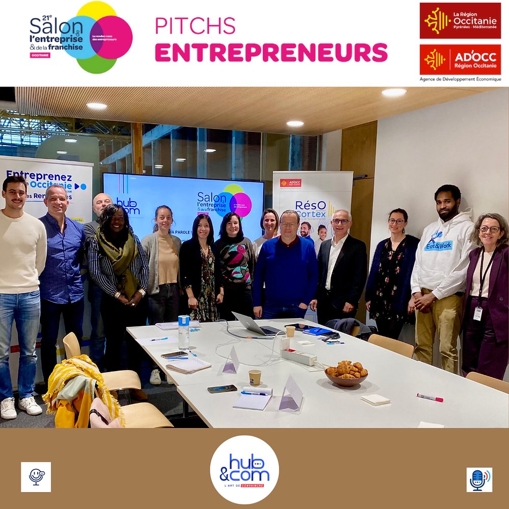 HubandCom's tweet card. 🎙️ Ils étaient 12, vendredi à La Cité de Toulouse, à plonger dans l’exercice du pitch lors d’une formation financée par AD'OCC et La Région Occitanie / Pyrénées-Méditerranée.Accueillis par Annie...