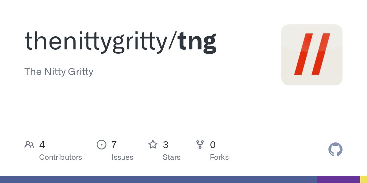 tngritty's tweet card. The Nitty Gritty. Contribute to thenittygritty/tng development by creating an account on GitHub.