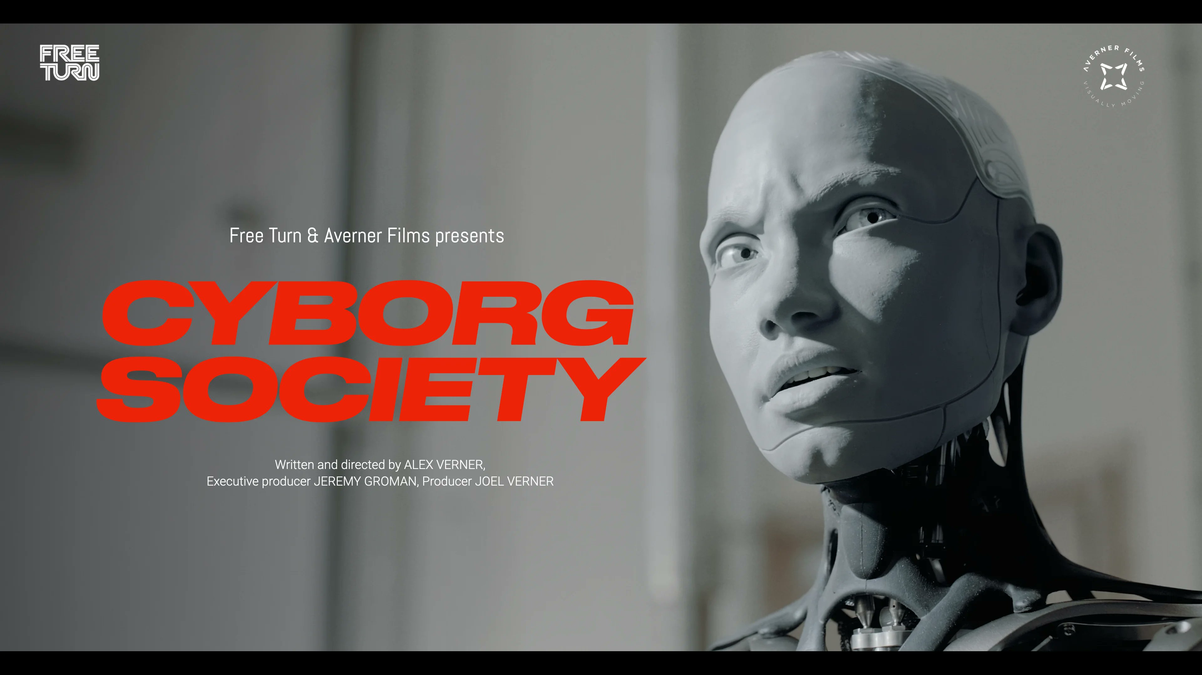 AmecaTheRobot's tweet card. CYBORG SOCIETY Trailer