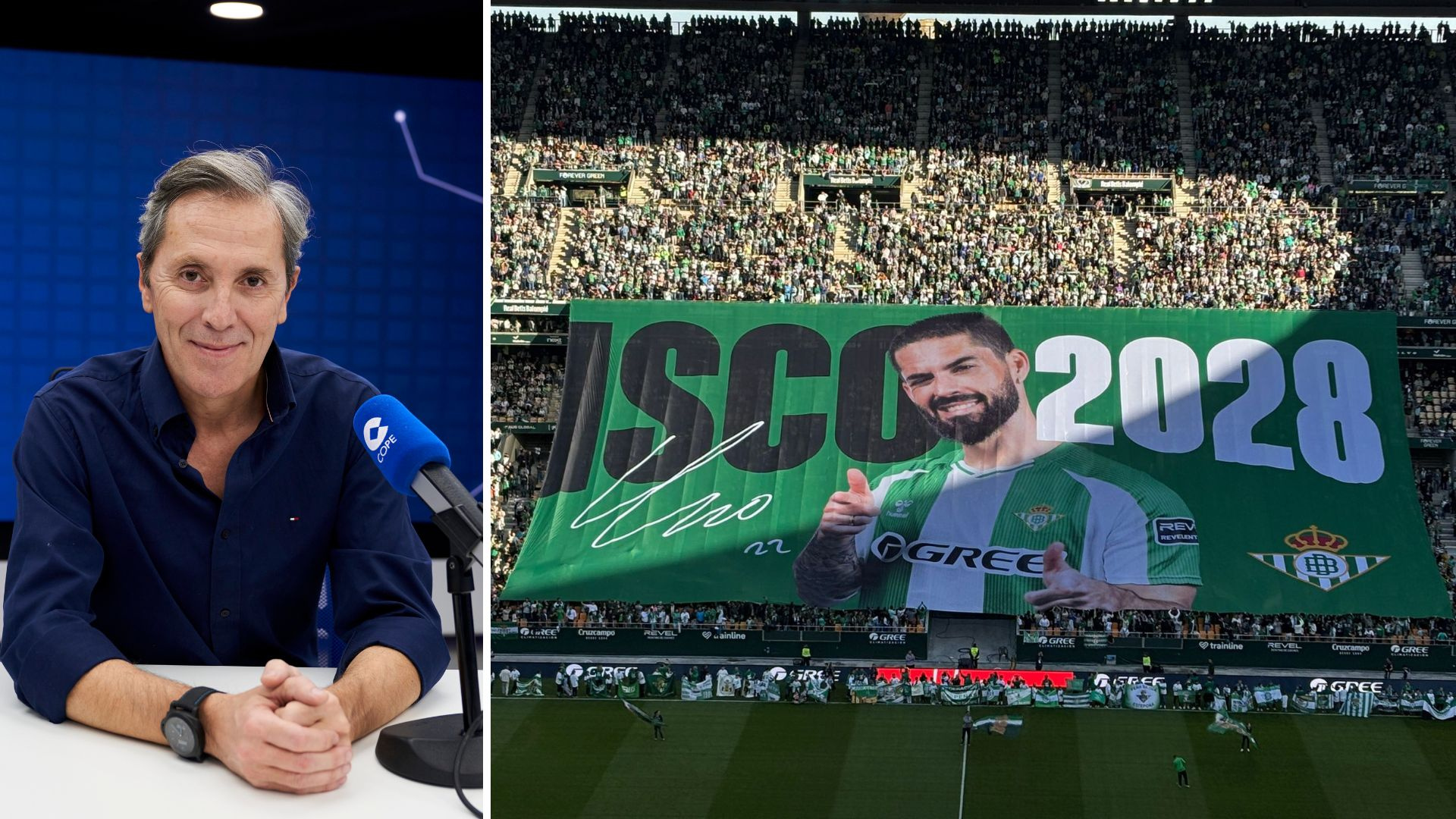 tjcope's tweet card. El Betis anunció la renovación de Isco Alarcón en la previa del encuentro frente al Girona con una pancarta a la salida de los jugadores.