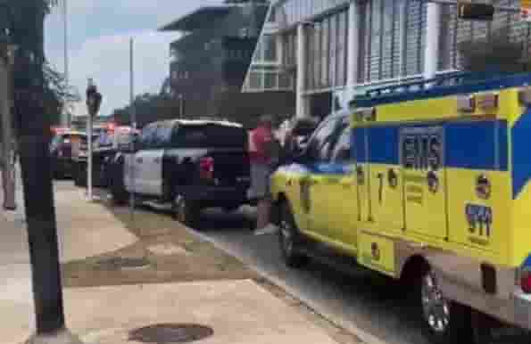 TheUzairIqbal's tweet card. Shooting at Austin Central Library injures one; suspect in custody after swift police response. Isolated incident, no active threat.