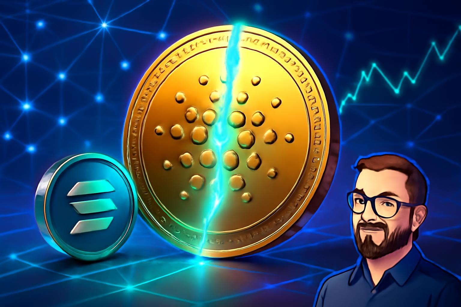 Richbycoin_com's tweet card. Anatoly Yakovenko commends Cardano’s PoS consensus after a temporary chain split, highlighting swift recovery via a standard node upgrade and no funds lost.