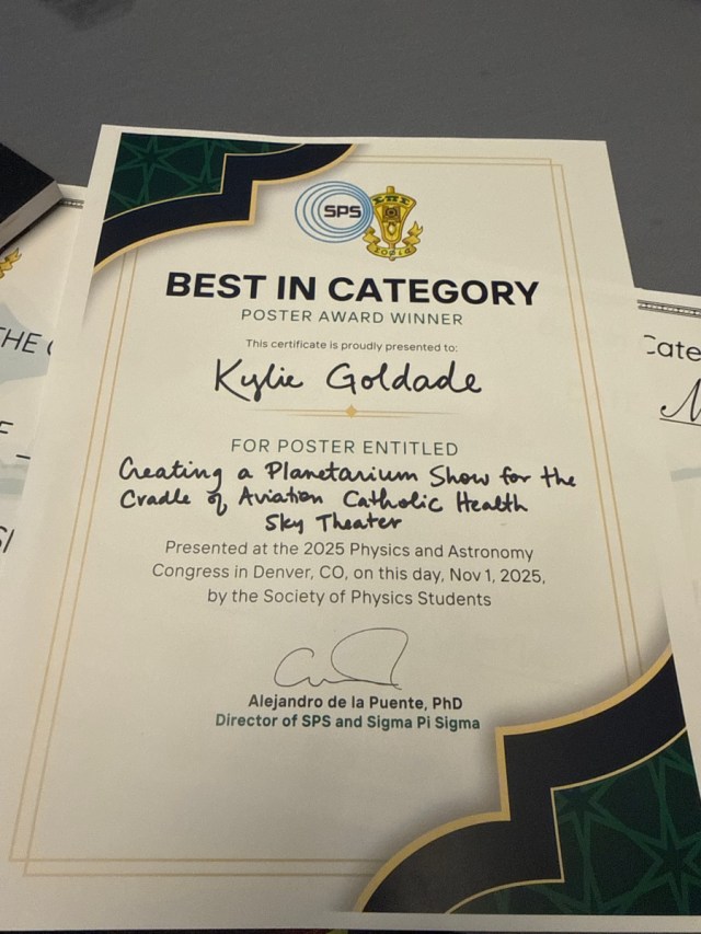 WrightPhysHop's tweet card. Debrief: Conference was amazing! Kylie’s poster was best in category Mariane’s poster was awesome! Dante and Mariane represented Adelphi’s Physics Club amazing! Be a Shark II was …