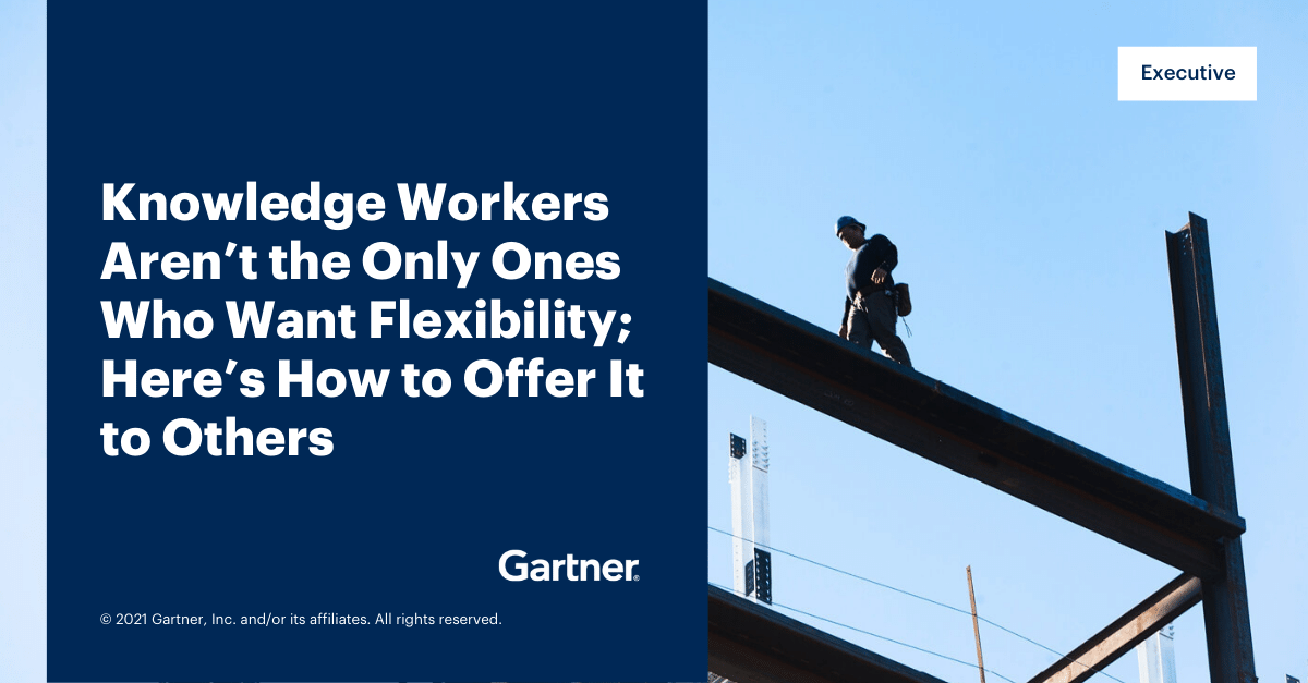Laduma's tweet card. Is your organization struggling to give all employees the same flexibility their knowledge workers have? @Gartner_HR has identified 4 strategies #HR leaders can use to expand their flexible offerin...