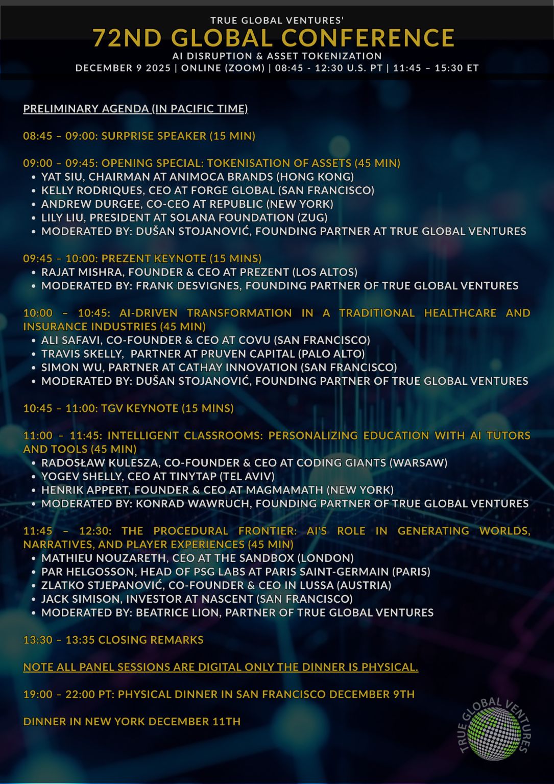 gregkidd's tweet card. I'm proud to be announcing the 10th year ANNIVERSARY of our True Global Ventures conference, closing off 2025 with a bang at our 72nd Global Event: AI Disruption & Asset Tokenization! 🚀 We started...