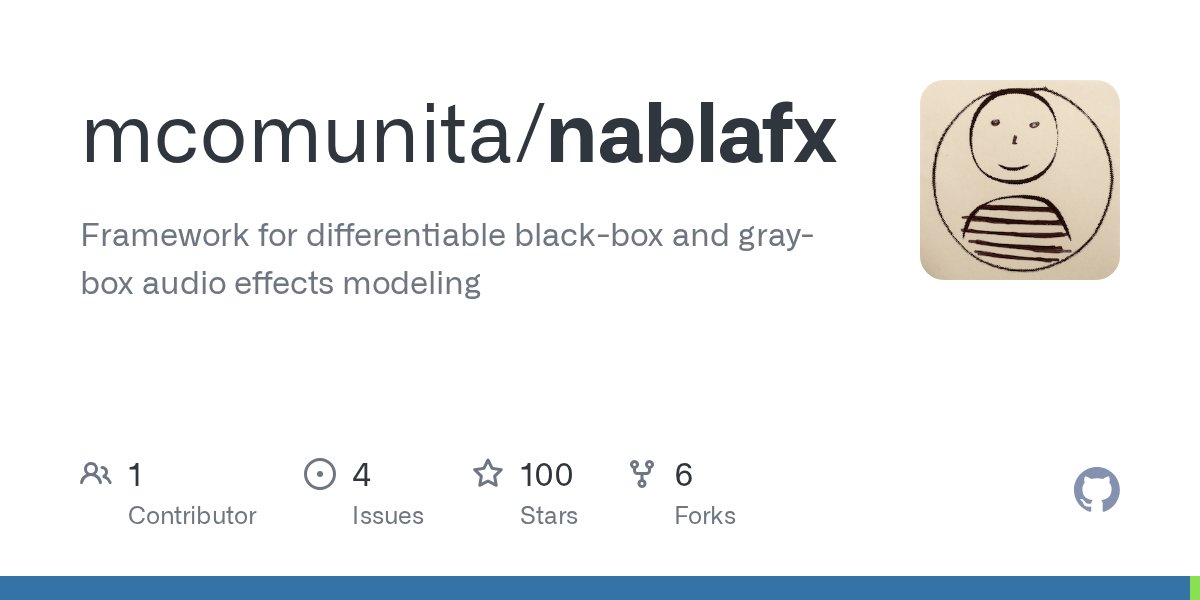 marcomunita's tweet card. Framework for differentiable black-box and gray-box audio effects modeling - mcomunita/nablafx