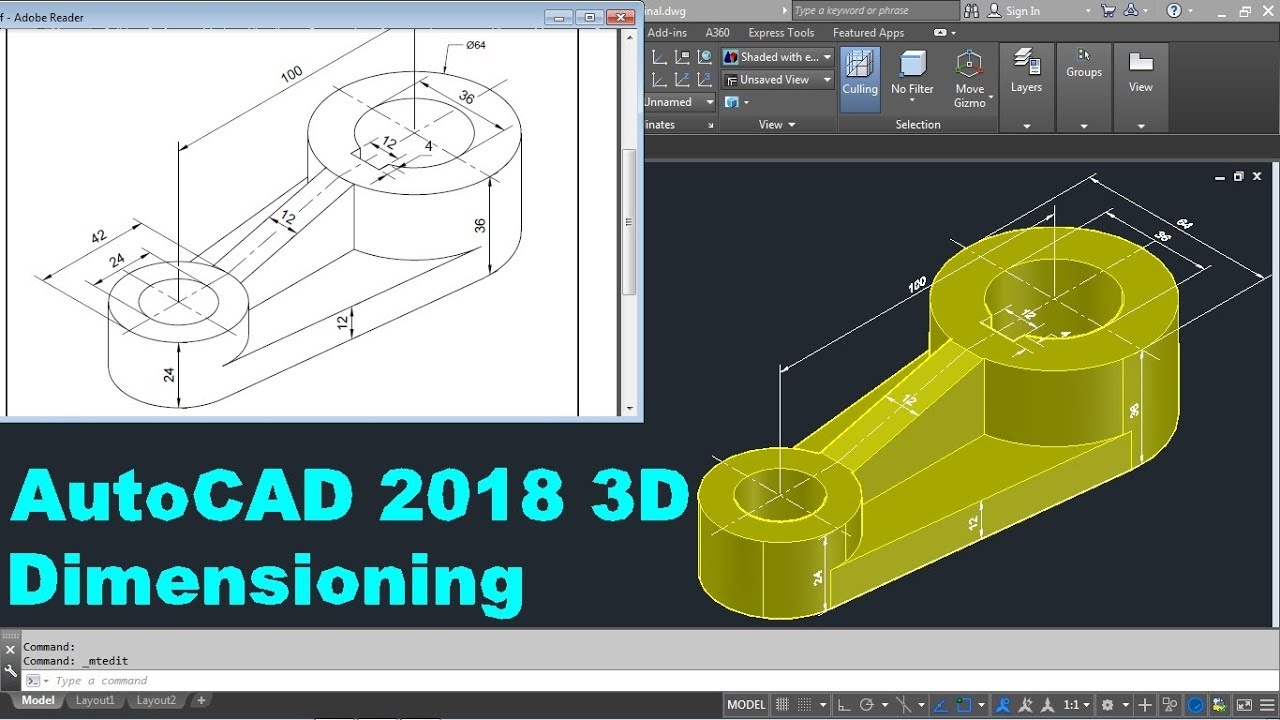 CADCAMTutorials's tweet card. AutoCAD 2018 3D Dimensioning Tutorial