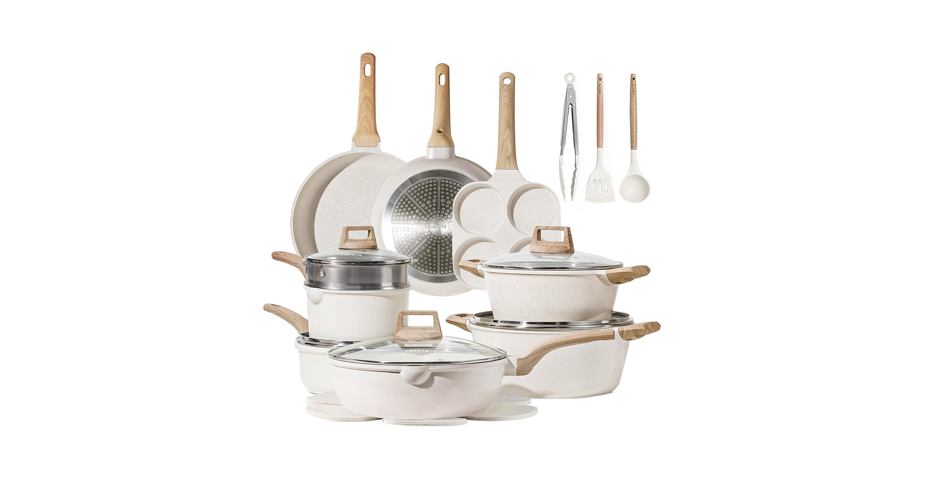 jfranklinevans's tweet card. CAROTE 21Pcs Pots and Pans Set, Nonstick Cookware Sets, White Granite Induction Cookware Non Stick Cooking Set w/Frying Pans & Saucepans(PFOS, PFOA Free)