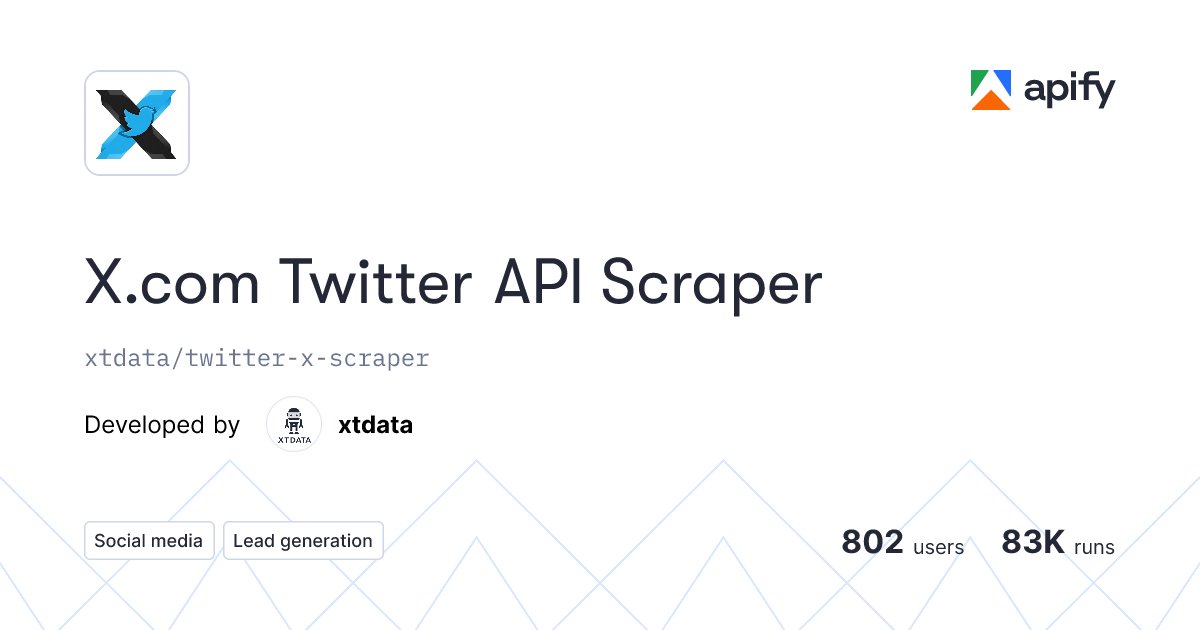 TranNgocKhoa's tweet card. Scrape Twitter (X) data efficiently with this powerful Apify Actor. Real-time, authentic data. No pre-built databases. Extract tweets, user profiles, an...