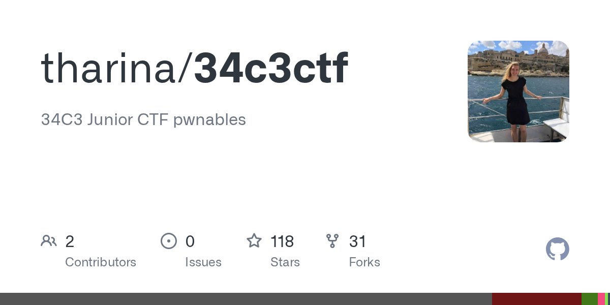 mnnle's tweet card. 34C3 Junior CTF pwnables. Contribute to tharina/34c3ctf development by creating an account on GitHub.