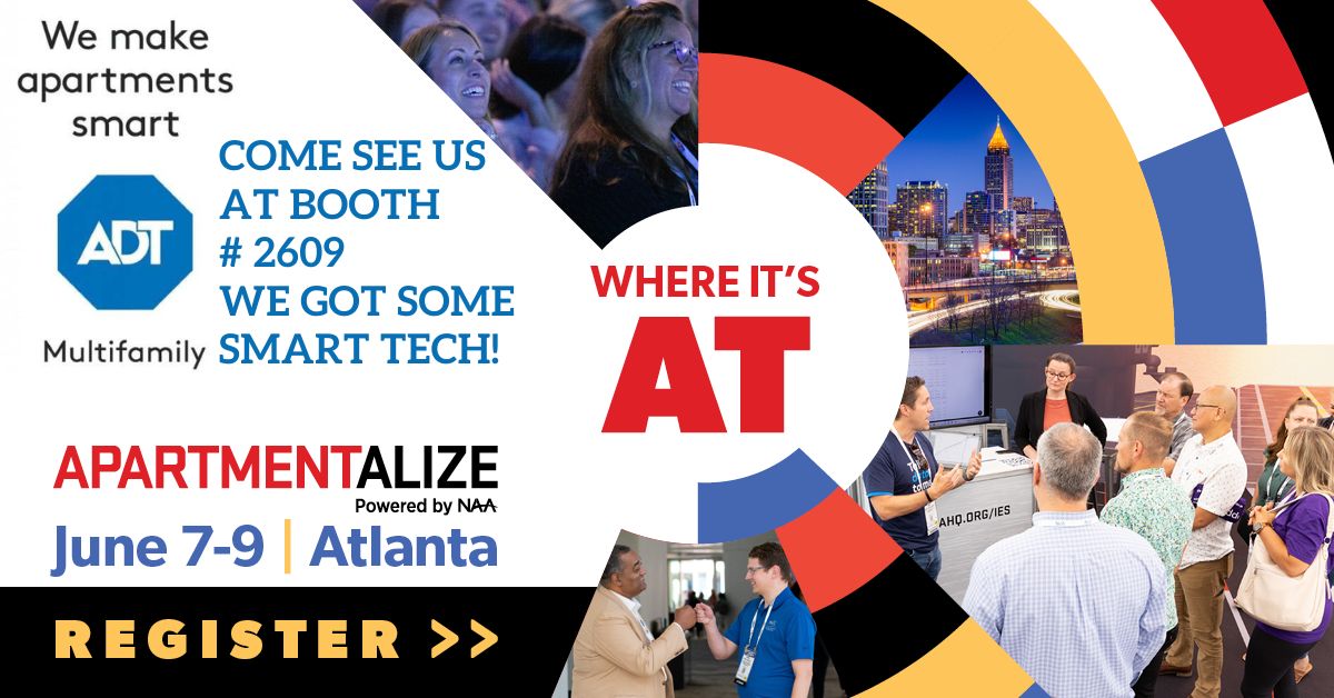 LarryMe77156911's tweet card. If this is your 2nd or 3rd time seeing ADT Multifamily at Apartmentalize, please come by and experience the new ADT booth.