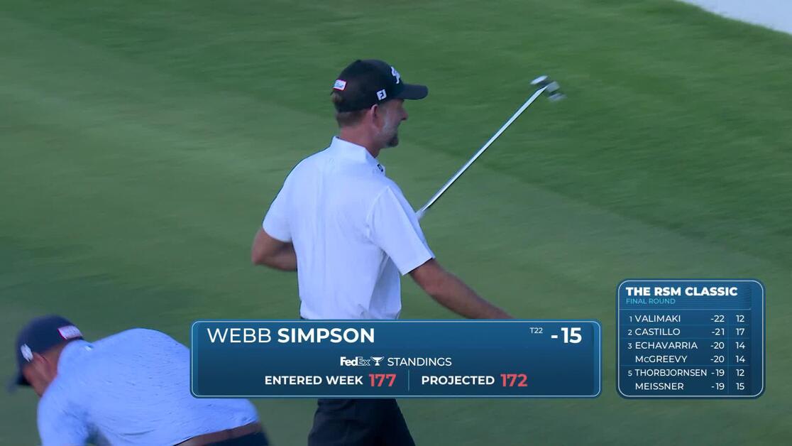 canalgolf's tweet card. In the final round of the 2025 RSM Classic, Webb Simpson's 332-yard drive on the 469-yard, par-4 18th hole landed in the right fairway, leaving 137 yards to the