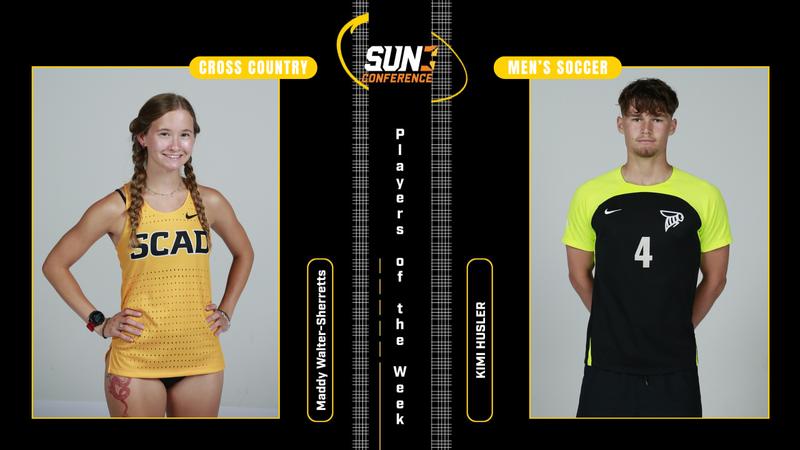 SCAD_SavSports's tweet card. SCAD's men's soccer player Kimi Husler and women's cross country runner Maddy Walter-Sherretts have been named Sun Conference Players of the Week for the week ending September 1.
