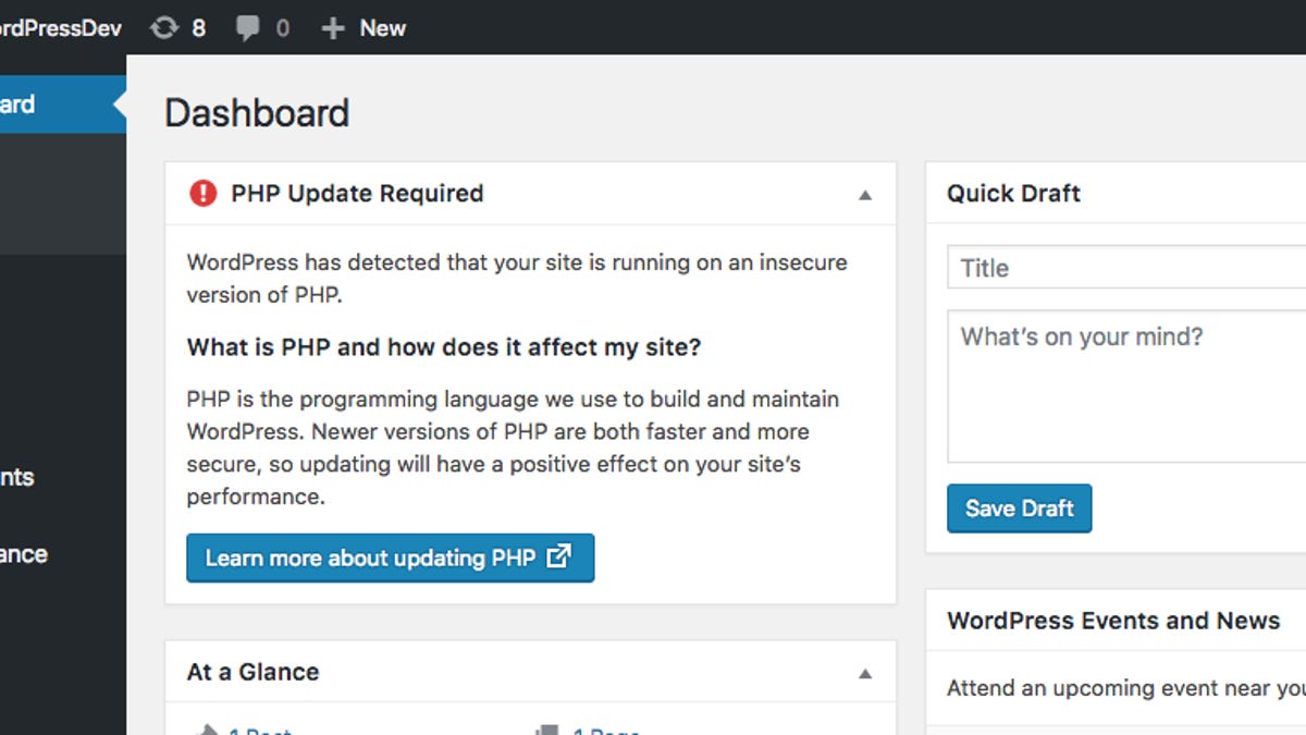 tech_hosts's tweet card. WordPress PHP minimum requirement to change to PHP 5.6 in April and PHP 7.0 in December.